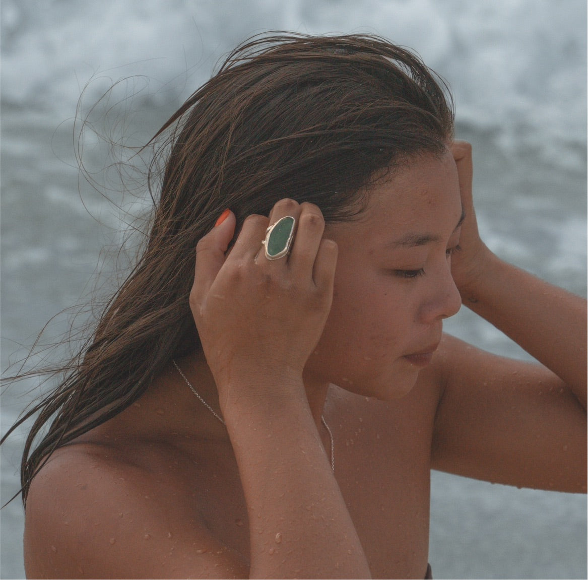 Teal Sea Glass Ring Size 7