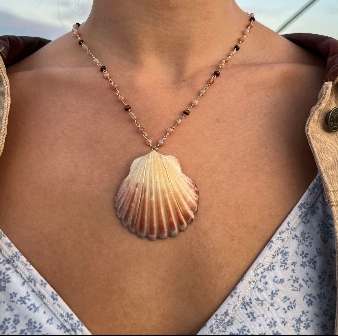 Sandstone & Wood Seashell Necklace