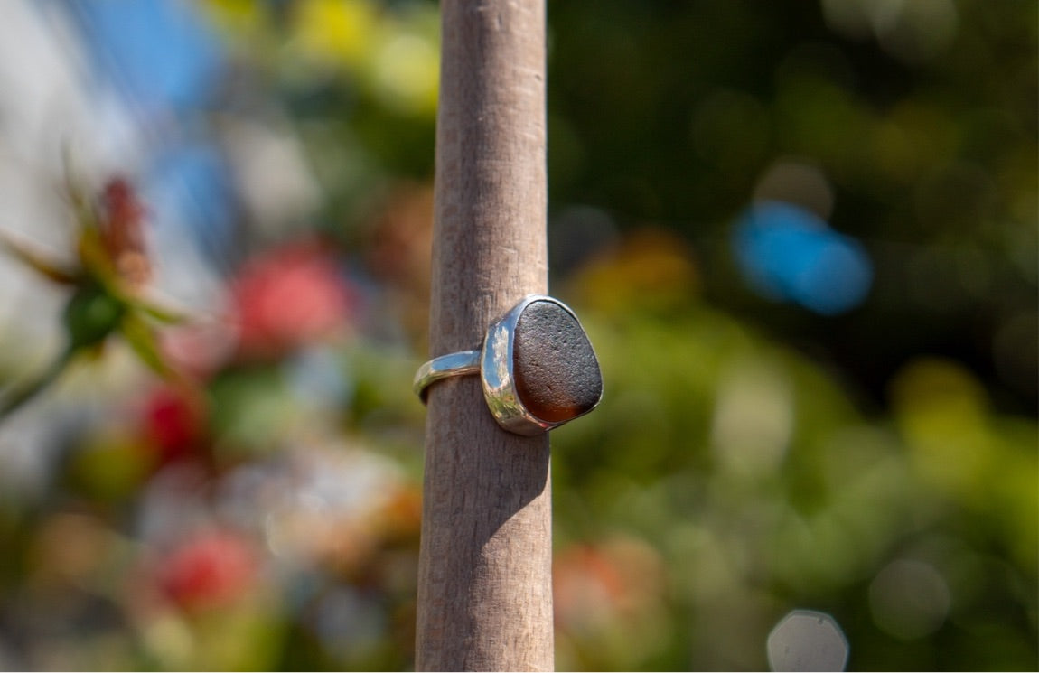 Brown Sea Glass Ring Size 4.75